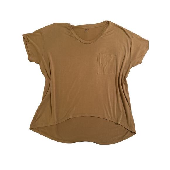Ann Taylor LOFT Women's Sleep Short Sleeve High-Low Hem Pajama Top Size M Tan - Picture 6 of 7